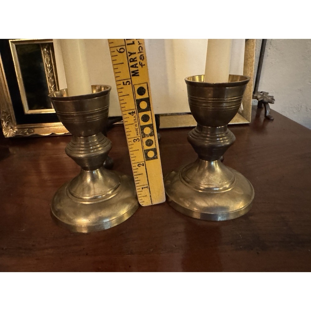 Vintage Pair Solid Brass Taper Candle Holders 5" Made in India MCM Home Decor - Picture 4 of 13